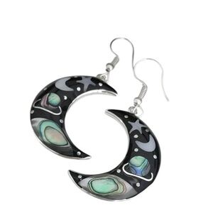 Silver Plated Crescent Moon Shaped Celestial Drop Earrings